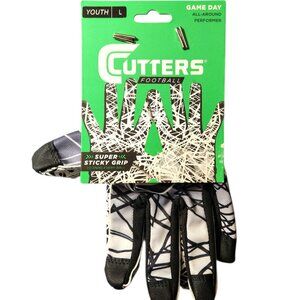 Cutters Game Day Football Receiver Gloves Youth Large Black White New NWT